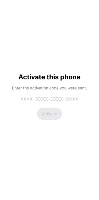Activation screen